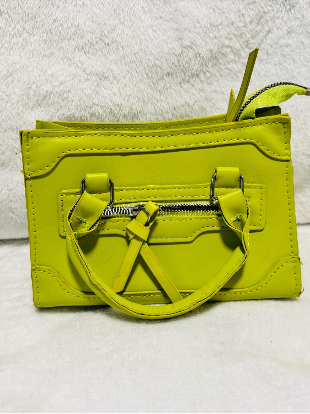 Vibrant Lime Green Mini Handbag with Front Zip Pocket